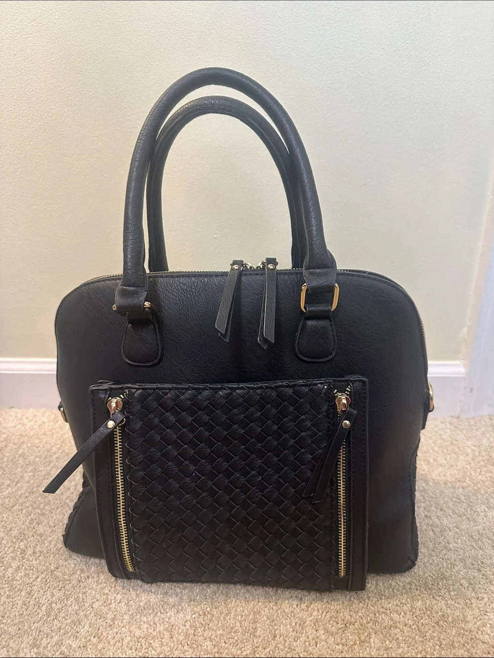 Black Woven Front Satchel Handbag - Women Bags